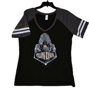 Purdue rhinestone glitter black shirt PURDUE  on sleeve XS S M L XL XXL 3X 4X